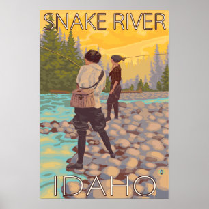 Póster Pesca de Voo das Mulheres - Rio Cobra, Idaho