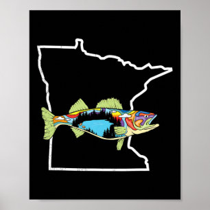 Poster Pesca de Walleye em Minnesota Pescador de Água Doc