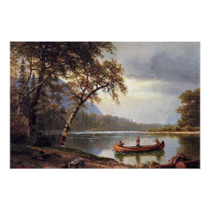 Póster Pesca do salmão no Cascapediac Albert Bierstadt