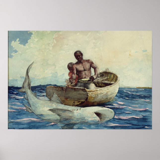 Póster Pesca do tubarão, 1885 (Frente)