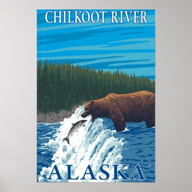 Póster Pesca do Urso no Rio Chilkoot, no Alasca (Frente)