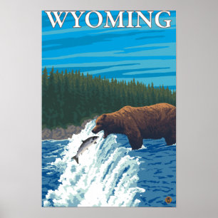 Poster Pesca do urso no rio - Wyoming