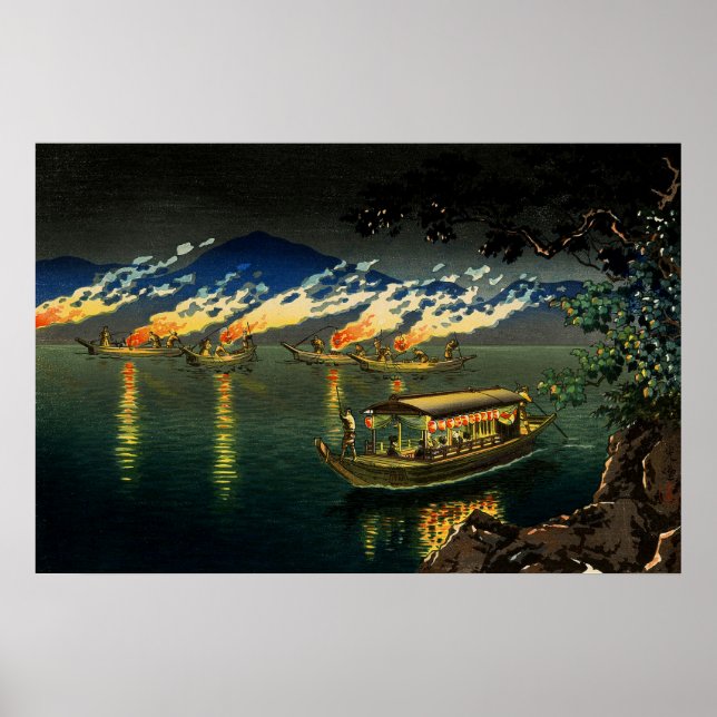 Poster Pesca dos Corvos-marinhos Tsuchiya Koitsu 1940 (Frente)