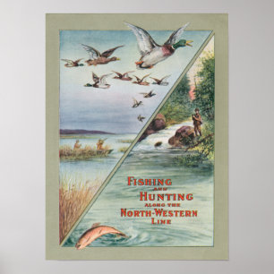 Póster Pesca e caça ao longo da linha do noroeste