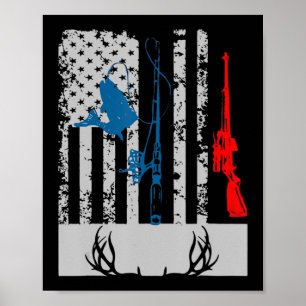 Poster Pesca E Caça De Veados Bandeira Americana Para Caç
