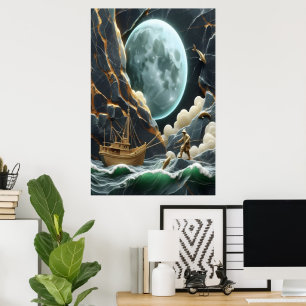 Poster Pesca Moonlit Sob O Cliff