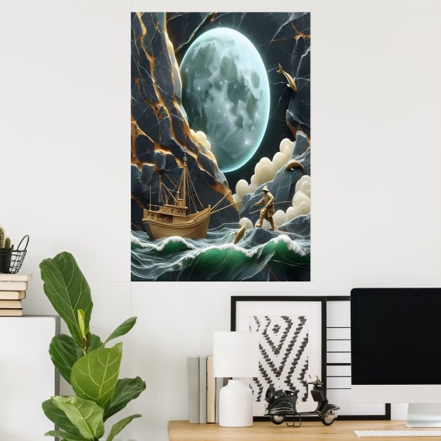 Poster Pesca Moonlit Sob O Cliff (Escritório em casa)