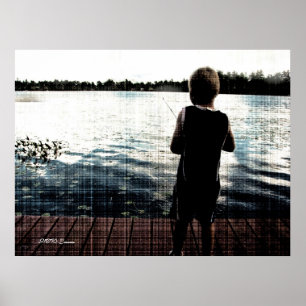 Póster Pesca no por do sol