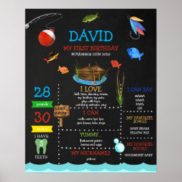 Poster Pesca Primeiro Aniversário Chalkboard Milestone Bo