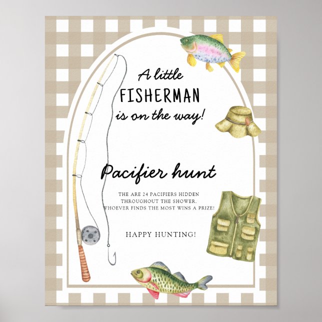 Poster Pescador - caça chupeta jogo de baby shower (Frente)