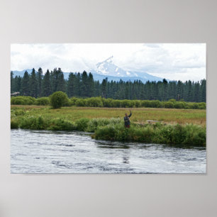 Poster Pescador da mosca no rio de Metolius, Oregon