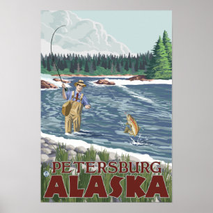 Póster Pescador da mosca - Petersburgo, Alaska