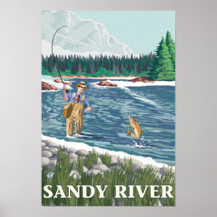Poster Pescador da mosca - rio de Sandy, Oregon
