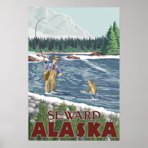 Póster Pescador da mosca - Seward, Alaska