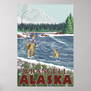 Póster Pescador da mosca - Wrangell, Alaska