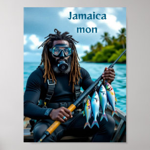 Poster pescador de arpão jamaicano