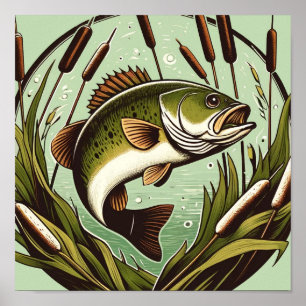 Poster Pescador de Robalo Peixe Pai Dia dos Pais