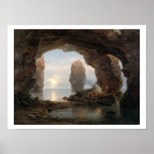 Poster Pescador em uma gruta, Helgoland, 1850 (o óleo