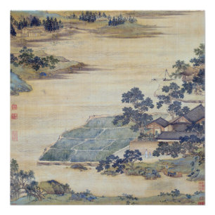 Póster Pescador Ermitão Qiu Ying pintura antiga da China 