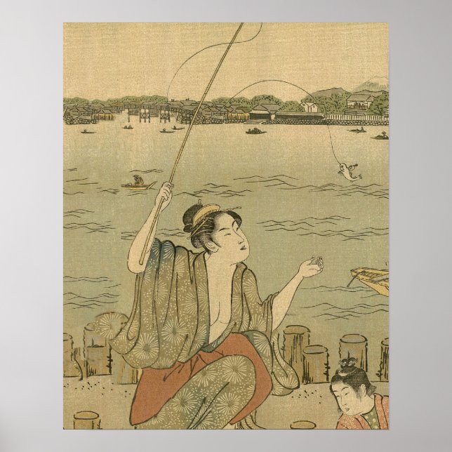 Póster Pescadores de Bloco de Madeira Japoneses (Frente)