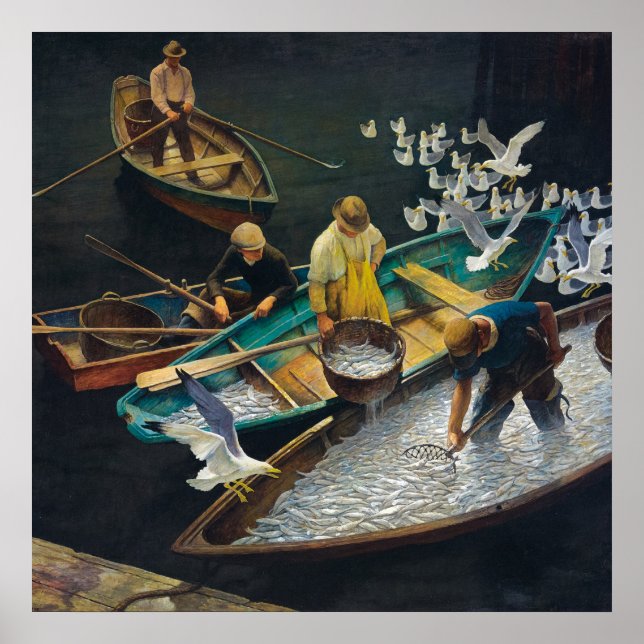 Poster Pescadores do porto escuro de Newell Convers Wyeth (Frente)