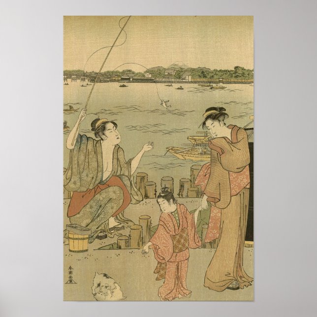 Póster Pescadores Japoneses em Xilogravura (Frente)