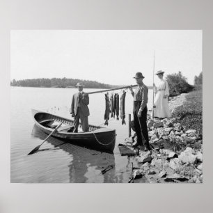 Poster Pescando no Adirondacks, 1903. Foto do vintage