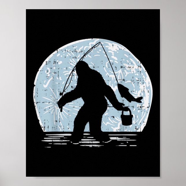 Poster Pescaria Bigfoot Sasquatch Lua Engraçado Presente  (Frente)