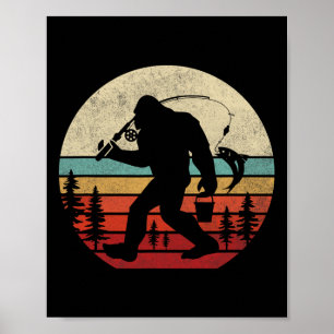 Poster Pescaria do Pé Grande Engraçado Retro Sasquatch Pa