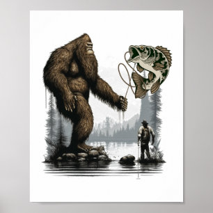 Poster Pescaria do Pé Grande Engraçado Sasquatch Peixe 1