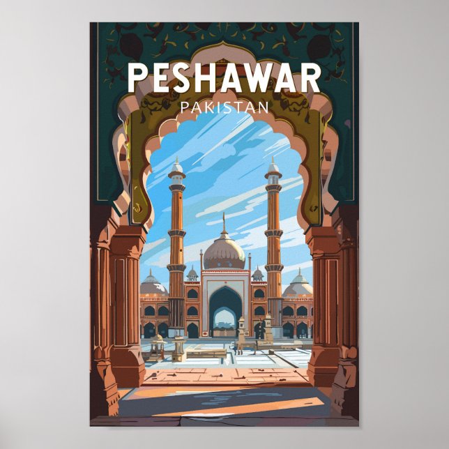 Poster Peshawar Pakistan Viagem Art Vintage (Frente)