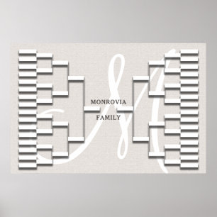 Poster Pesquisa de Linen Moderno da Árvore Familiar