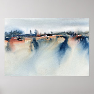 Poster Pêssego Azul Abstrato Paisagem Atmosférica