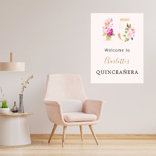 Poster Pêssego cor-de-rosa número Quinceanera bem-vindo