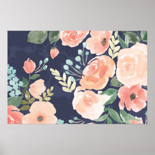 Poster Pêssego de florescência do prazer & rosas &