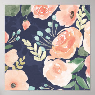 Poster Pêssego de florescência do prazer & rosas &