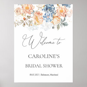 Poster Pêssego Floral - Sinal de Chá de panela Azul