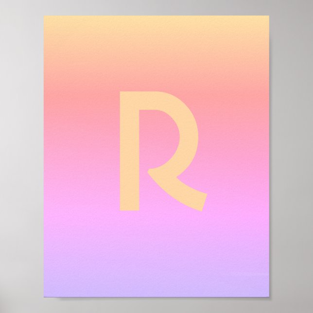 Poster Pêssego Lilado Rosa Moderno Monograma (Frente)