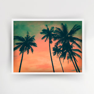 Poster Pêssego Tropical Sunset e Palm Tres Foto Viagem