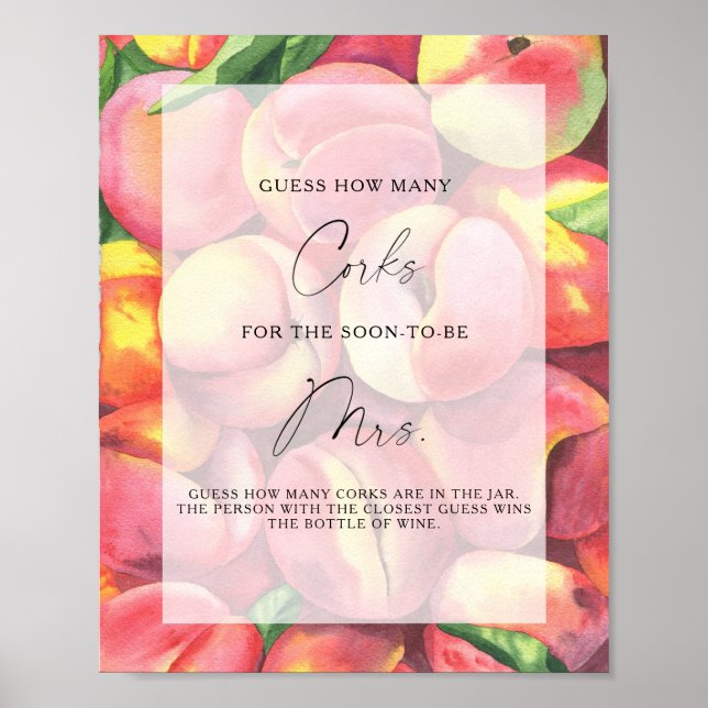 Poster Pêssegos frutas - Adivinhem Quantas Corks (Frente)