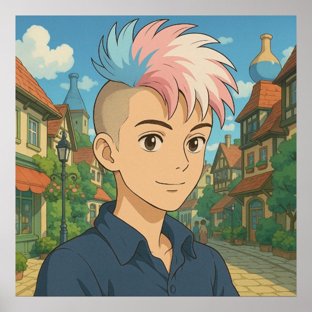 Poster Pessoa Transgênero com Anime Mohawk | LGBTQIA+  (Frente)