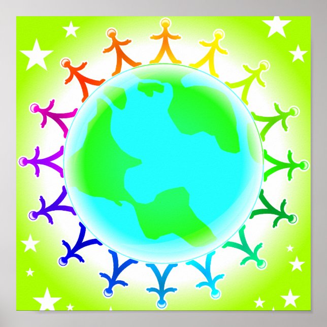 Póster Pessoas unidas no topo do globo mundial (Frente)