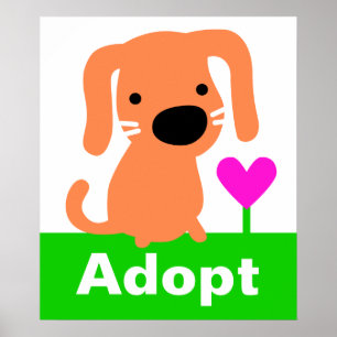 Poster Pet Adotion - Orange Dog & Heart