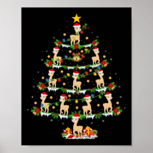 Poster Pet Animal Xmas Lights Papais noeis Alpaca Árvore 