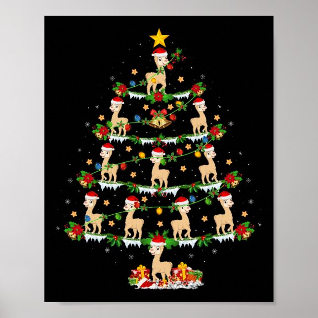 Poster Pet Animal Xmas Lights Papais noeis Alpaca Árvore  (Frente)