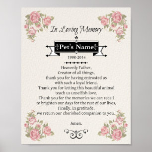 Poster Pet Memorial Dog Prayer