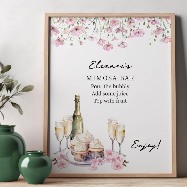 Poster Petais e Prosecco Cava e Cupcakes Bar Mimosa (Mimosa Bar Sign from Cupcakes and Cava Bridal Shower Collection by Darling & May)