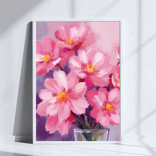 Poster Pétalas Cor-de-Rosa em Flor Pintura de Flor em A
