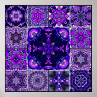 Póster Pétalas De Flores Roxas E Azuis, Montagem Mosaica