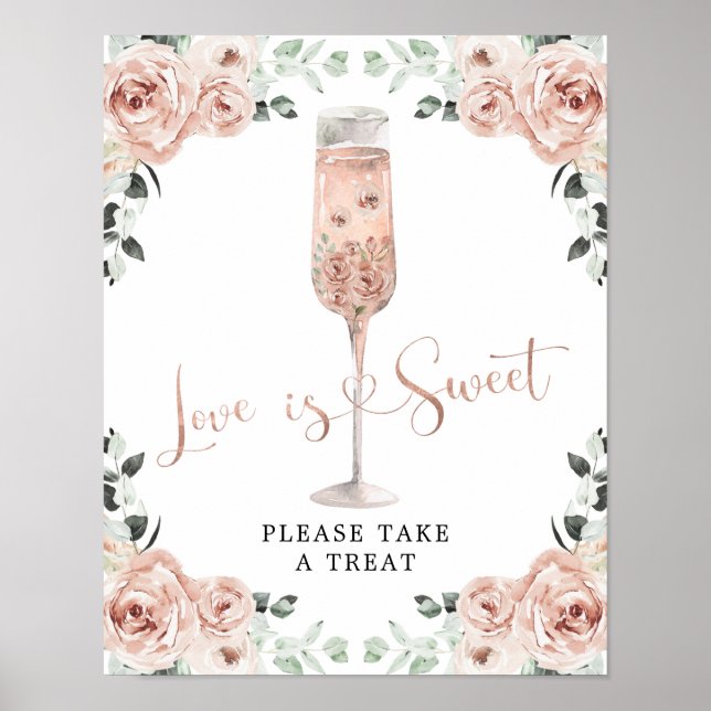 Poster Pétalas de Rosa cor-de-rosa Prosecco Love é doce (Frente)